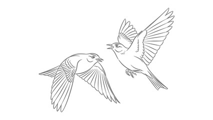 Fototapeta premium Birds Sketch: Two birds in flight, depicted in a simple sketch style with clean lines, convey movement and a sense of freedom.