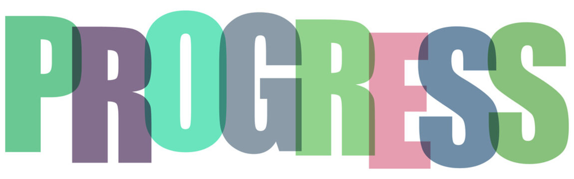 The word PROGRESS in colorful, overlapping letters, isolated on transparent background