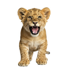Obraz premium Lion Cub Roaring Aggressively Front View