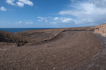 Volcanic desert landscape of Jandia peninsula Fuerteventura Canary Islands Spain remote arid island scenery