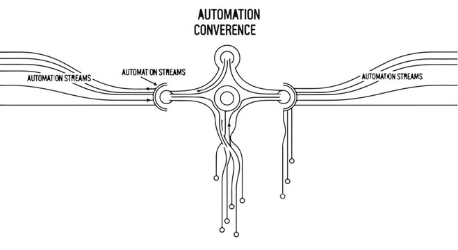 Automation convergence concept with robotic arms