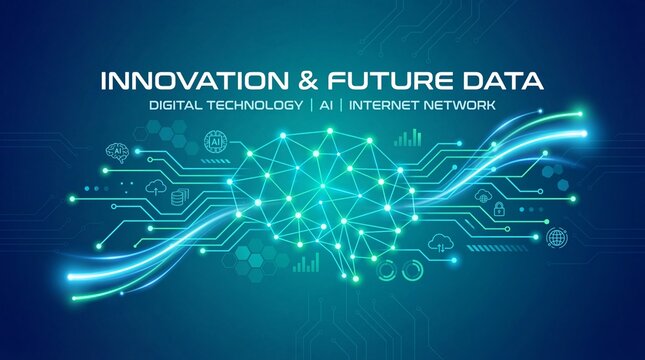Digital technology banner blue green background concept, cyber technology light effect, abstract tech, innovation future data, internet network, Ai big data, lines dots connection, illustration vector