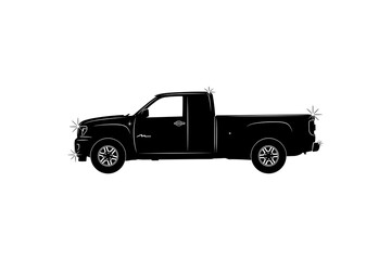 Silhouette pickup truck with reflective details on white background