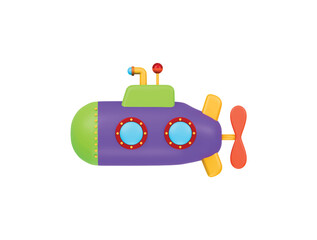 Colourful toy submarine icon 3D render illustration