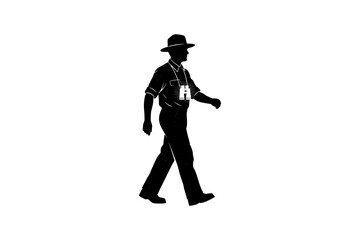 Silhouette of walking park ranger with binoculars