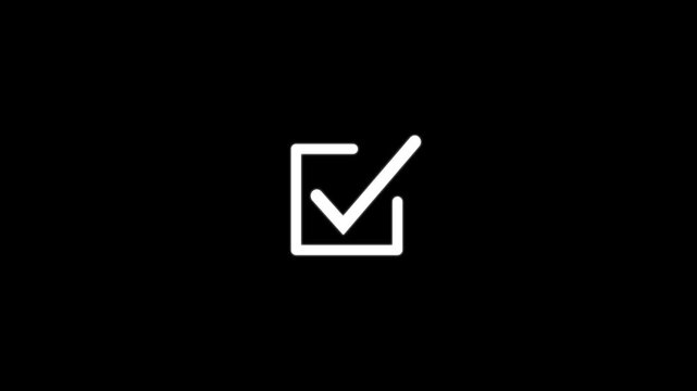 Check box check mark symbol animation for selection confirmation status. Approved option and correct choice indication process icon.