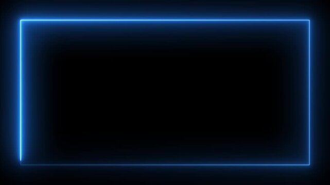 glowing neon blue color square rectangle picture frame icon animation display neon box footage shape round seamless border retro movement on black background