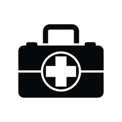 Fototapeta premium Black First Aid Kit Icon Vector Illustration for Medical Emergency, Healthcare, and Safety Design Elements