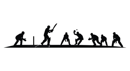 Fototapeta premium Silhouette illustration depicting a cricket match in progress with players