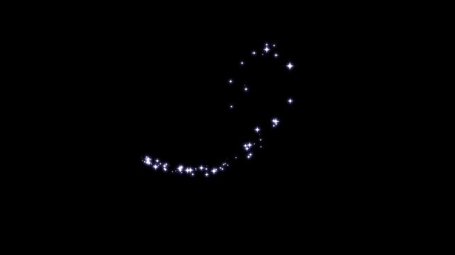 Glowing line love shape animation, glitter star burst glowing flat vector doodle glitter particle trail animation glitter line star twinkle glittering, valentine on black screen background. 4k