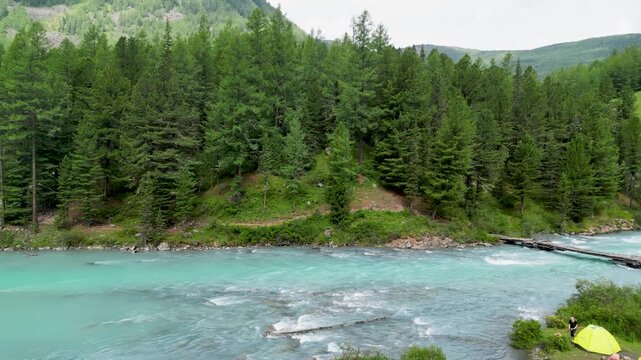 Summer view of Kucherlinskoye lake with its turquoise waters, Natural Park Belukha, the Altai Republic, Russia