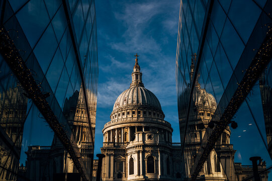 St James chapel reflected in glass in London with nobody visible