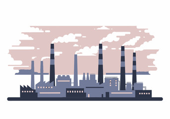 Obraz premium Industrial factory with smokestacks emitting smoke against a muted sky, representing pollution and manufacturing