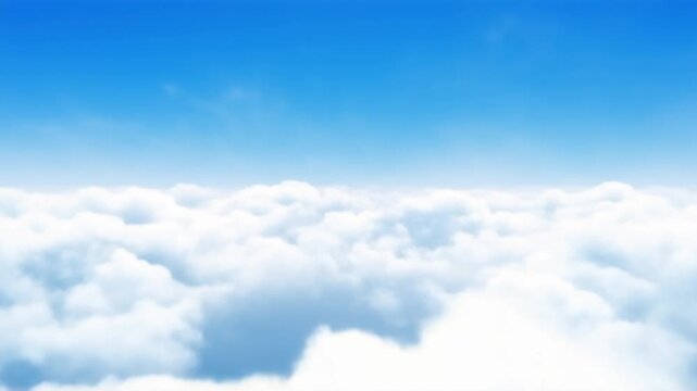 Flyuing through blue sky over fluffy white clouds, showcasing a peaceful atmosphere with bright daylight and soft textures, perfect for travel, freedom, and aerial perspective themes. Abstract backgro