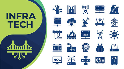 Obraz premium Infrastructure technology icons showcase bridges, power grids, networking.