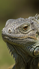 Fototapeta premium Close-Up Portrait Of A Green Iguana Lizard Showing Scales Eye Texture And Natural Detail