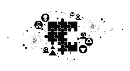 Obraz premium puzzle pieces with icons and symbols, business concept illustration