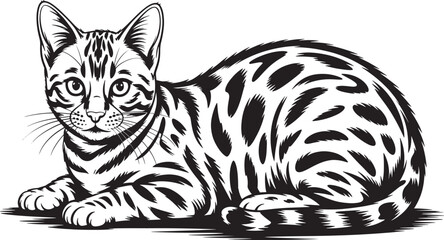 Fototapeta premium Illustration of a bengal cat laying down, featuring intricate fur patterns and expressive eyes
