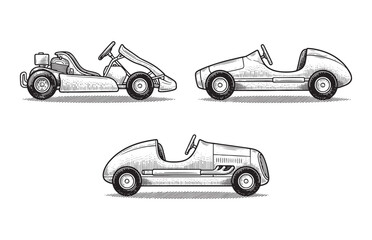 Obraz premium Go-Kart and Vintage Micro Racing Car Sketch Collection