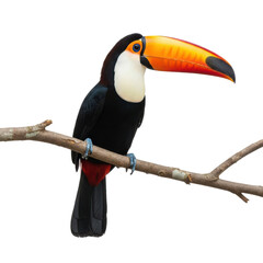 Fototapeta premium Toucan Sitting Branch Black Background