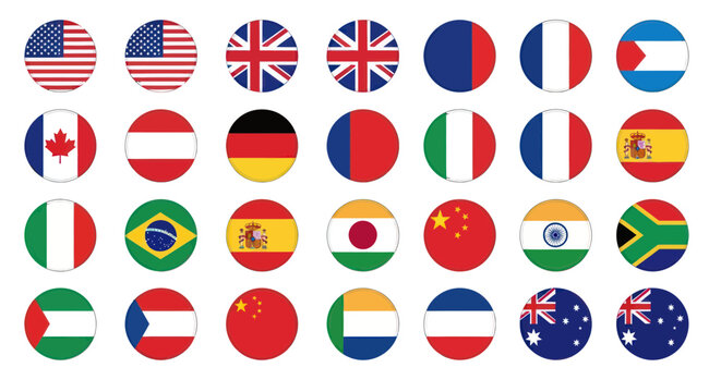 Collection of World Flags in Circles
