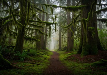 Fototapeta premium A mysterious and enchanting forest with a hidden path leading to an unknown destination