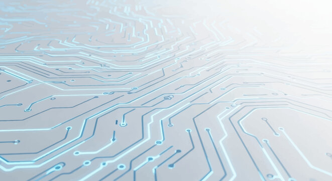 Abstract circuit board pattern with glowing blue lines.