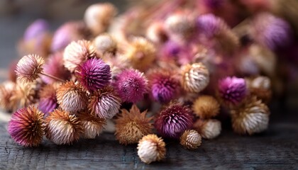 Fototapeta premium dried gomphren flowers still life macro photo