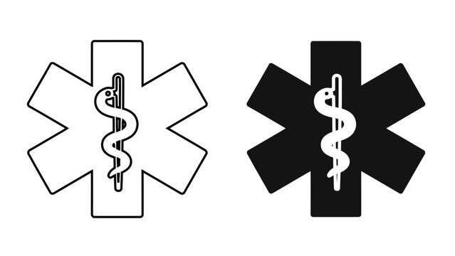 Star of Life Medical Icon Emergency EMS Symbol with Rod of Asclepius for Healthcare and First Aid
