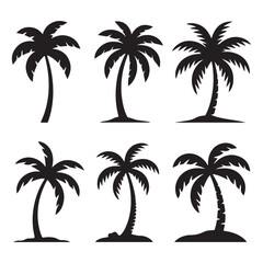 Fototapeta premium Set of tall palm tree silhouette vector illustration