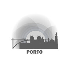Fototapeta premium Porto logo, clip art with cityscape, skyline, panorama, sightseeing. Vector flat isolated illustration. Portugal city image with landmarks and buildings