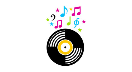 Vinyl Record With Music Notes Floating.