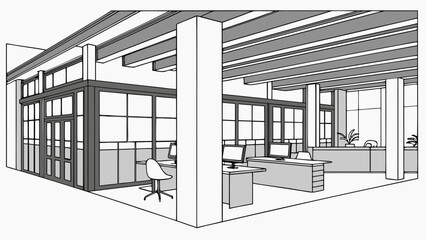 Fototapeta premium A modern office interior with a minimalist design and open layout