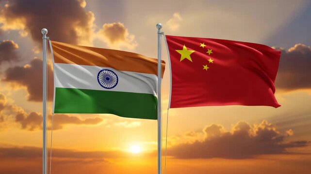India And China Flags Facing Each Other Geopolitical Rivalry Concept