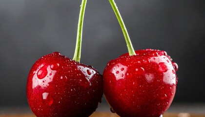 Fresh Red Cherries with Water Droplets