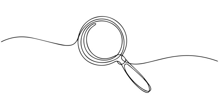 one line drawing magnifying glass sketch, one continuous line illustration of magnifying glass, continuous line drawing of magnifying glass lens, Continuous one line drawing magnifying glass.