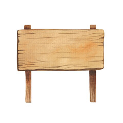 Hand-drawn watercolor illustration of a rectangular sign on two wooden plank posts. Information board with blank space. © Olga Osipchuk	