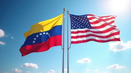 Fototapeta premium Flags of two countries: Venezuela and the United States