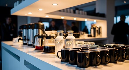 Obraz premium Coffee break at conference, people enjoy refreshments and networking during a business event