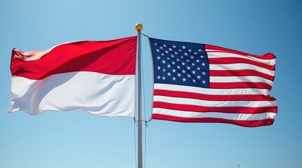 Obraz premium Flags of two countries: Indonesia and the United States