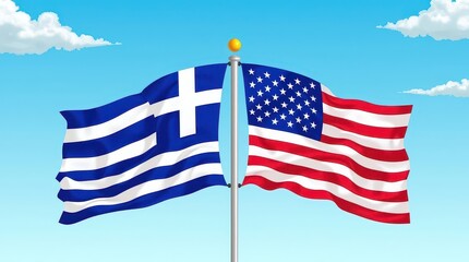 Obraz premium Flags of two countries: Greece and the United States