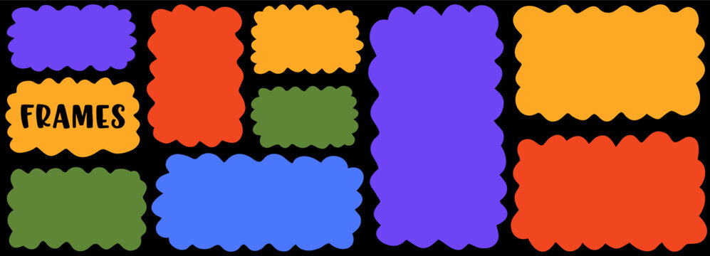 Zigzag frame shape with cloud square doodle for wavy rectangle fluffy. Amoeba template scallop with uneven graphic edge for scribble flower loose. Block quote zigzag with card cloud blot.