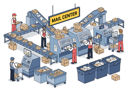 Automated mail sorting and package processing in a modern logistics center