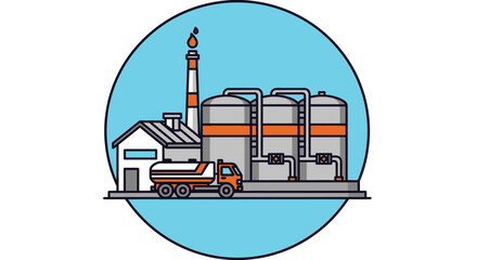Naklejka premium Industrial Factory with Storage Tanks and Truck Illustration.