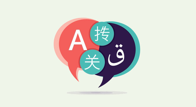 Language Translation Concept with Speech Bubbles and Different Alphabets.