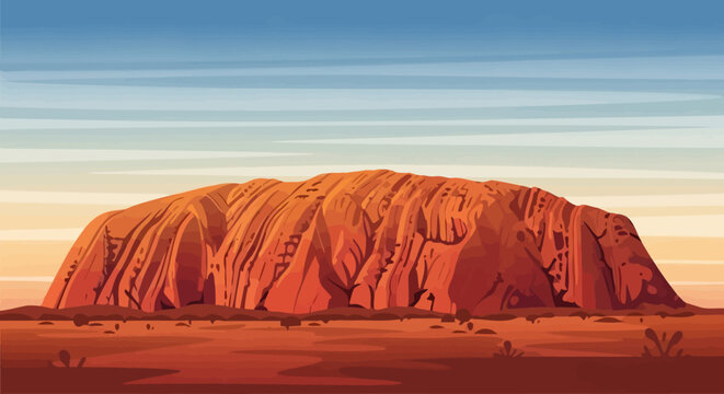 Majestic Uluru Rock Formation in Australian Outback Landscape.