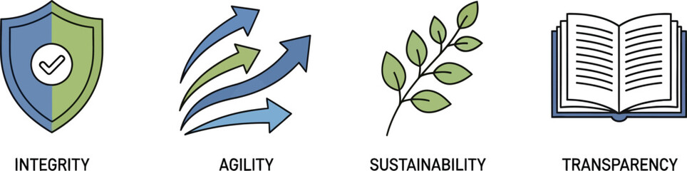 Security unity sustainability and knowledge icons