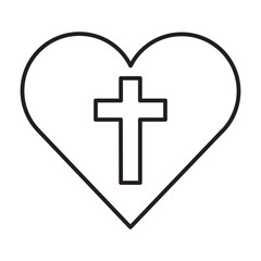 Obraz premium Minimalist vector illustration of a christian cross inside a heart shape with editable stroke. Symbol of divine love, faith, and religious devotion for easter and spiritual designs.