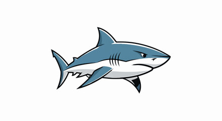 Fototapeta premium A cartoon shark with a menacing expression swims to the right