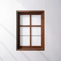 Obraz premium a rustic wooden-framed window with clear glass panes, softly lit, showing subtle reflections and natural grain in the wood